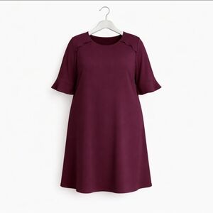 Signature Collection Wine Colored Ruffled Midi Dress Plus Size 3X
